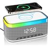 OEM Altoparlante Bluetooth con ricarica wireless, display digitale, illuminazione LED, ricarica Qi da 15W, 2 altoparlanti da 10W, 6 luci LED, supporto BT5.3/AUX/TF/USB, colore bianco