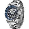 FEICE Orologio Automatico da Uomo Orologio Scheletro Vetro Zaffiro Ø46mm | Doppio Fuso Orario, Lancette Luminescenti, Cassa in Acciaio Inossidabile, Cinturino Gomma, Impermeabile fino a 5 ATM