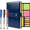Bruvon Agenda 2026 in pelle sintetica con pagina per giorno, include set di 3 penne, pad per appunti adesivi, multicolore, planning mensile e settimanale, mappamondo e altro (blu, A5)