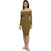 Urban Classics Ladies' off Shoulder Longsleeved Rib Dress Donna Abito Media Lunghezza Verde Oliva