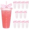 YERENCY Bicchieri da 700 ml con coperchio e cannuccia, per feste (rosa, 12 | Bicchieri riutilizzabili per feste con simpatico fiocco, bicchieri in plastica per feste, compleanni, matrimoni, viaggi