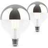 SSC-LUXon SINO Lampadina LED E27 a calotta argentata globo XL 5 W, 2 pezzi | due lampade specchiate color argento dalla luce calda 2700 K, antiabbagliamento, per sospensioni e tavolo da pranzo