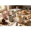 Generico Set 6 Tazzine Caffè 100ml con Cucchiaino in Ceramica - Tazze Espresso con Manico Porta Cucchiaino - 3 Colori Pastello Assortiti Beige Rosa Grigio - Ideali per Cappuccino, Regalo, Casa e Bar