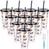 IETWATE 10 bicchieri da calcio con coperchio e cannuccia, 710 ml | Con spazzola per bicchieri, spazzola in paglia, tazza in plastica con coperchio e cannuccia, riutilizzabile