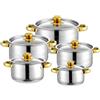 HechoVinen Set di Pentole, Pentole Acciaio Inox Dorato, 5 Pezzi con Doppio Manico | 5 Pentole con 5 Coperchi, Batteria di Pentole inox, Adatto a Induzione, Gas, Elettrico, Per la Cottura Domestica Quotidiana
