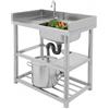 PattenlLevi Lavello autoportante, in acciaio inox, 80 x 50 x 80 cm, con rubinetto a 360°, 1 lavello, lavello da esterno con mobiletto, lavabo indipendente (argento, lavandino a destra)