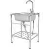 TiryyDrela Lavello Da Cucina A Piedi, Lavello In Acciaio Inox 304 1 Bac, Rubinetto Acqua Calda E Fredda, Stazione Di Lavaggio Portatile Per Cucina Ristorante Giardino Esterno, Carico 60Kg, 60X45X75Cm, Argento