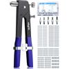 eSynic Kit Rivettatrice per Inserti Filettati con 5 Mandrini e 470 Dadi per Rivetti M3 M4 M5 M6 M8, Pinza Pistola Manuale a Rivetti Professionale per Riparazione Auto Rimorchi Mobili - Blu Aggiornato