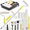 MIUUIPI Set di 18 rulli per pittura con asta telescopica, con asta di prolunga in acciaio inox, rullo da pittura, pennello, raschietto, nastro per crepe, accessori per pittura, pittura da parete, rullo per