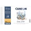 Canson Coton D'Art, Carta per acquerello, grana fine, 300 g/m², blocco a spirale sul lato corto, 13,5 x 21 cm, bianco naturale, 12 fogli