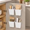 JAPORIA Scatola Portaoggetti 4 Pezzi a Parete Bianco Plastica Organizer Cucina | Autoadesiva, senza fori, per armadio cucina e bagno, contenitori bagno portaoggetti