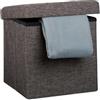 Relaxdays Pouf Pieghevole con Contenitore, Sgabello a Forma di Cubo, Lino, Coperchio Rimovibile, 38x38x38 cm; Marrone