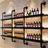 AUSKLEZU Portabottiglie da Parete Industriale con LED，Nero：3 liv：125cm | Mensola portabottiglie a muro con tubi in ferro nero piano in legno nero e luce LED calda plug and play per bar industriale