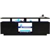 Azkoeesy Cassettiera moderna, mobile TV con 16 colori LED, 140 x 35 x 55 cm, con vano in vetro, pannello porta lucido, elegante mobile TV per soggiorno (nero)