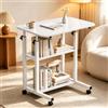 Verdego Tavolino con ruote, 2 ripiani, 40 x 60 x 63-90 cm, bianco caldo | Scrivania regolabile in altezza, salvaspazio, tavolo per PC, piccola scrivania mobile per computer, per casa, ufficio, divano