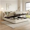 Lekvvied Letto imbottito 180x200cm,letto matrimoniale contenitore idraulico con testiera imbottita e rete a doghe,tessuto bouclé,struttura letto robusta,letti per adulti,senza materasso,Beige