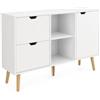 MB Muebles Bonitos Credenza Madia Stretta Bianca 120cm | 2 Cassetti e 1 Anta, 2 Livelli Interni, Ripiano Regolabile, 120 cm (Largh.) 30 cm (Prof.) 72 cm (Alt.), Modello Leo
