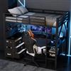 Lekvvied Letto a soppalco gaming 90x200cm con scrivania e luci LED,metallo letto a castello singolo con 3 cassetti e ripiani,ferro struttura letti per bambini con scala,ringhiera,senza materasso,Nero