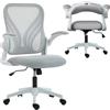 HOMCOM Sedia ergonomica da ufficio con schienale pieghevole grigio chiaro | Sedia da ufficio in rete, braccioli ribaltabili, supporto lombare, funzione inclinabile, rotazione 360°