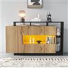 YuQozii Moderna credenza a LED, in vetro, colore legno MDF originale, per sala da pranzo, soggiorno, con controllo Bluetooth