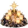 Generic Centrotavola Natalizio Illuminato con Bagliore di Candela Senza Fiamma | Renna in Resina Dipinta a Mano con Rami, Pigne e Bacche Rosse, Luci a Batteria, per Ingresso, Mensola e Vetrina, Idea Regalo