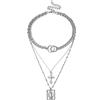Wycian Mycian Regalo Donna Festa della Mamma, Collana Croce Strati Lega Rilievo di Gesù con Doppia Croce Ad Anello Collana per Donna Ragazze Gioielleria