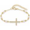 E Bracciale a forma di croce per bambine, in argento 925, con perle, regolabile, per compleanno, battesimo, prima comunione, cresima, regalo per ragazze e bambine