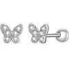 Qings Orecchini con chiusura a vite, piccoli orecchini in argento 925 | Orecchini da donna a forma di cuore e fiori, per ragazze, ipoallergenici, per bambini