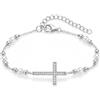 E Bracciale a forma di croce per bambine, in argento 925, con perle, regolabile, per compleanno, battesimo, prima comunione, cresima, regalo per ragazze e bambine