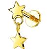Jewseen Orecchino a lobo in titanio con retro piatto da 16 G, filettatura interna, a forma di stella, per cartilagine, 6 mm