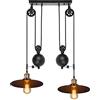 iDEGU Lampadario da Soffitto Industriale, 2 Luci Lampada a Sospensione con Sistema di Pulegge Lampada da Soffitto in Metallo Nero E27 Lampadario Vintage per Sala da Pranzo, Cucina, Ristorante