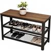 Relaxdays Panca porta scarpe, 6-8 paia, HxLxP: 45 x 73 x 30 cm, 2 ripiani a griglia, effetto legno, marrone/nero