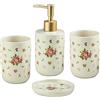 Duiaynke - Set Premium di Accessori da Bagno in Ceramica, con Portasapone e Portaspazzolino di Lusso con Motivo Floreale, Dispenser per Sapone e Lozione (Rosa, 4 Pezzi)