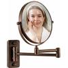 OVENTE Specchio da trucco da parete da 17,8 cm, con ingrandimento a doppio lato 1X/7X, rotondo, per il bagno e la toletta, design girevole a 360°, braccio estensibile e pieghevole, bronzo anticato