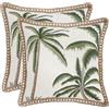 Tosleo Set di 2 federe estive, 45 x 45 cm, con ricami verdi, motivo palme, tropicali, con bordi chiusi, federe decorative per divano, camera da letto, fattoria, soggiorno, decorazione