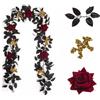 FRTmvg Ghirlanda artificiale di rose nere (1,75 m) - Fiori rosso scuro e bacche dorate - Ghirlanda floreale gotica per parete, specchio, matrimonio, decorazione da tavolo (stile A51)