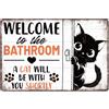 WADORN Targa in metallo vintage per bagno con gatto, 20 x 30 cm, con scritta Welcome to the bathroom a cat will be with you shortly, divertente targa decorativa in metallo per WC e bagno