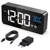 HERMIC Sveglia Digitale, Sveglia da Comodino con Temperatura, Orologio Digitale con 2 Allarme, Snooze, 4 Livelli di Luminosità, Controllo Vocale, USB Ricaricare, Sistema 12/24 Ore (Nero)