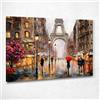 CheQuadro! Quadro città moderno soggiorno, quadri città astratta, decorazione parete, Atmosfera Piovosa a Parigi con Torre Eiffel e Ombrelli Colorati, su tela pronto da appendere ct1-40x30 cm