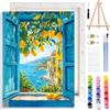 MOTGOM Dipingere con i Numeri Adulti con Telaio, Finestra sul Mare Dipingere con i Numeri Adulti, Decora la Casa Regalo, Acrilici per Dipingere per Principianti e Adulti 25×35cm