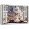 Feeby Tela Immagini Buddha Quadro Foto d'Arte Finestra con Vista Beige 60x40 cm
