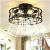 MRDEER Ventilatore da soffitto con luce, 50 cm, stile vintage, 4* E27, nero | Ventilatori soffitto con luce e telecomando, 6 velocità, per soggiorno e camera da letto