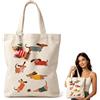 JOVYTH Borsa Tela Bassotto, Shopper Canvas Riutilizzabile, Tote Bag Donna con Motivo Cane, Accessorio Regalo