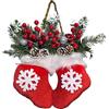 Generico Ghirlanda Natalizia Per Porta D'ingresso, Ghirlanda Natalizia Scintillante Con Guanti In Velluto Con Luci LED Bacche Rosse Pigne Per Patio Mensola Del Matrimonio