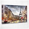CheQuadro! Quadro città stilizzata, decorazione parete, soggiorno contemporaneo, Strade di Parigi con Ombrelli e Torre Eiffel in una Giornata Piovosa, su tela pronto da appendere ct30-115x80 cm