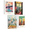Mojoliving New York - Poster da parete in bianco e nero, con skyline e taxi, 4 poster formato A4 (21 x 30 cm), senza cornice