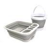 SAMMART Set da cucina e da esterno: scolapiatti pieghevole con scolapiatti e secchio di plastica pieghevole 5L (2, grigio+grigio)