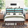 HOOBRO Letto 140 x 200 in Metallo con LED, Struttura Letto Matrimoniale con Presa Elettrica, Porte USB e Spazio Contenitore, con Testiera, per Camera da Letto, Nero Carbone EBC78CDBF01