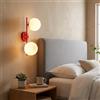 B·LED BARCELONA LED BARCELONA LED Applique da Parete o Soffitto Doppia Sfera in Vetro Opale E27, Lampada Metallo Rosso Stile Vintage Industriale Minimalista, Luce Soffusa per Camera Salotto Bagno Corridoio Scala Interni