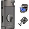 CIGAROL Accendini, Accendino con Tagliasigari a V, 2 Fiamma Accendino Antivento per Sigari con Scatola Regalo - Senza Gas Butano, Perfetto Regalo per Uomo (Grigio)